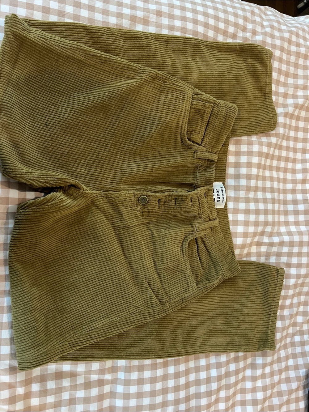 Reformation Olive Green Corduroy Pants